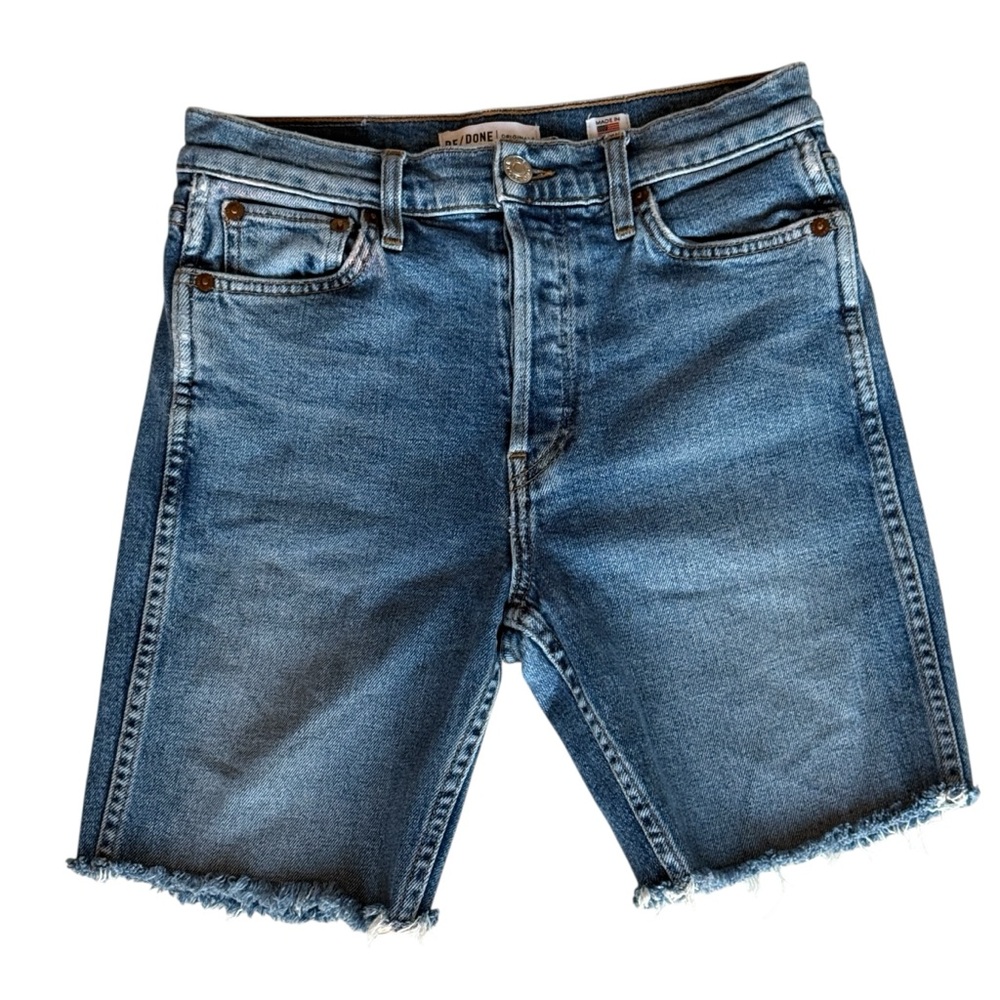 Re/Done Originals Denim Age 2018 Blue Jean Shorts Raw Hem Mid 80’s Wash